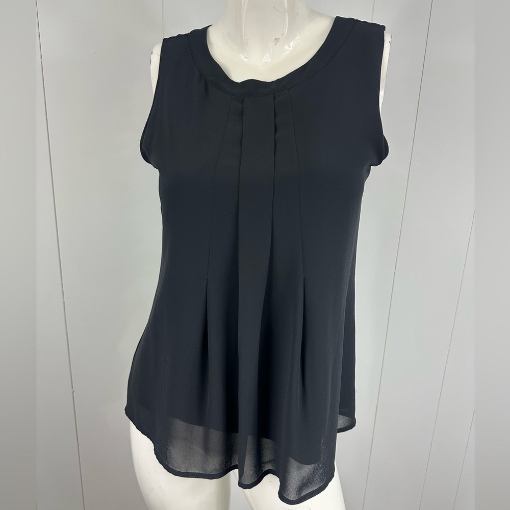 Black Label by Chicos Top Womens Sz 0/S Black Sheer Chiffon Lined Pleated